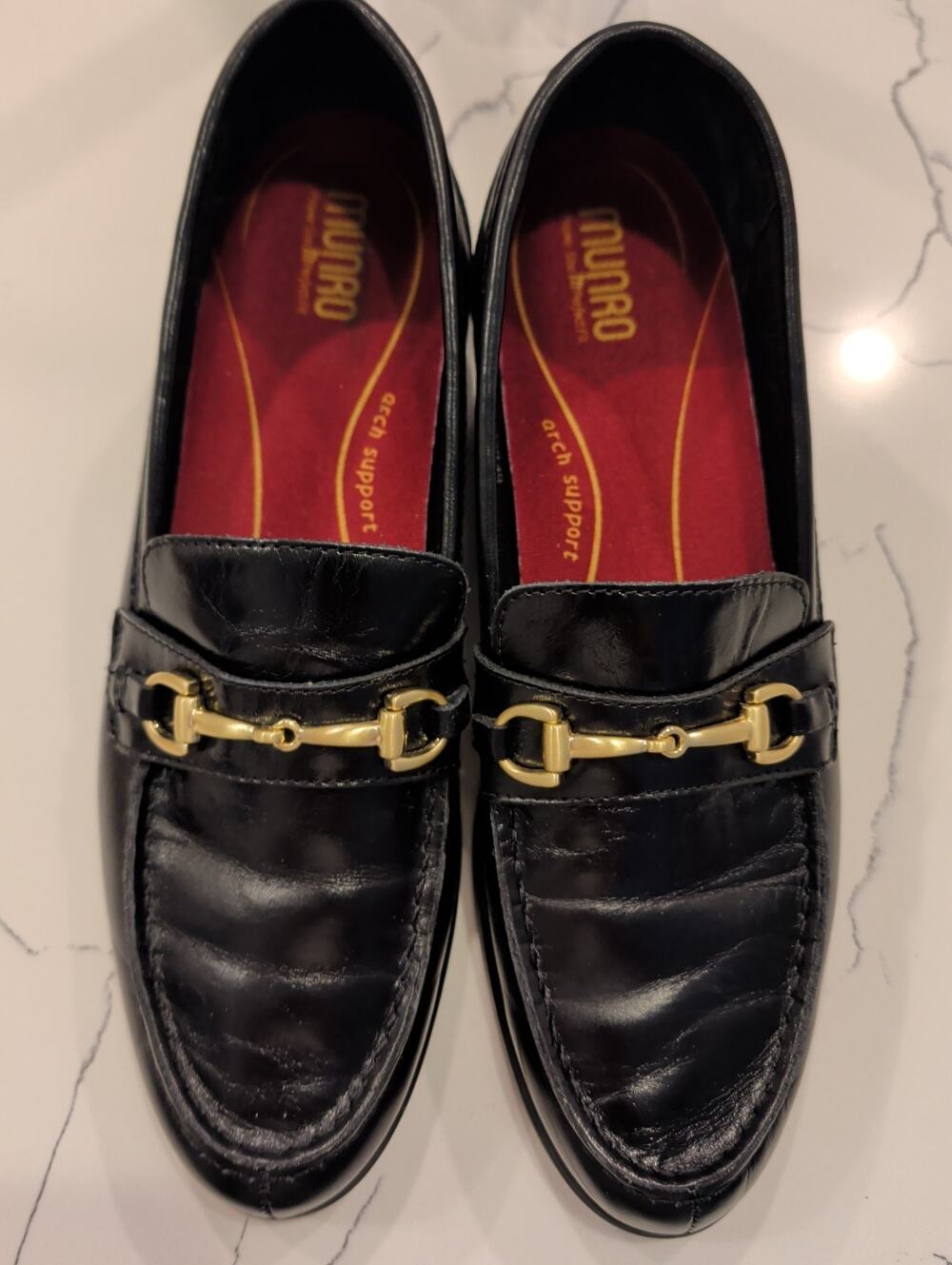 Munro Gryffin Black Leather Bit Loafers Women’s Size 12 N Narrow Arch Support